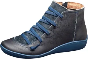 Cathalem Boots for Women, 2024 New Orthopedic Ankle Boots Arch Support Leather Comfortable Side Zip Wedge Booties