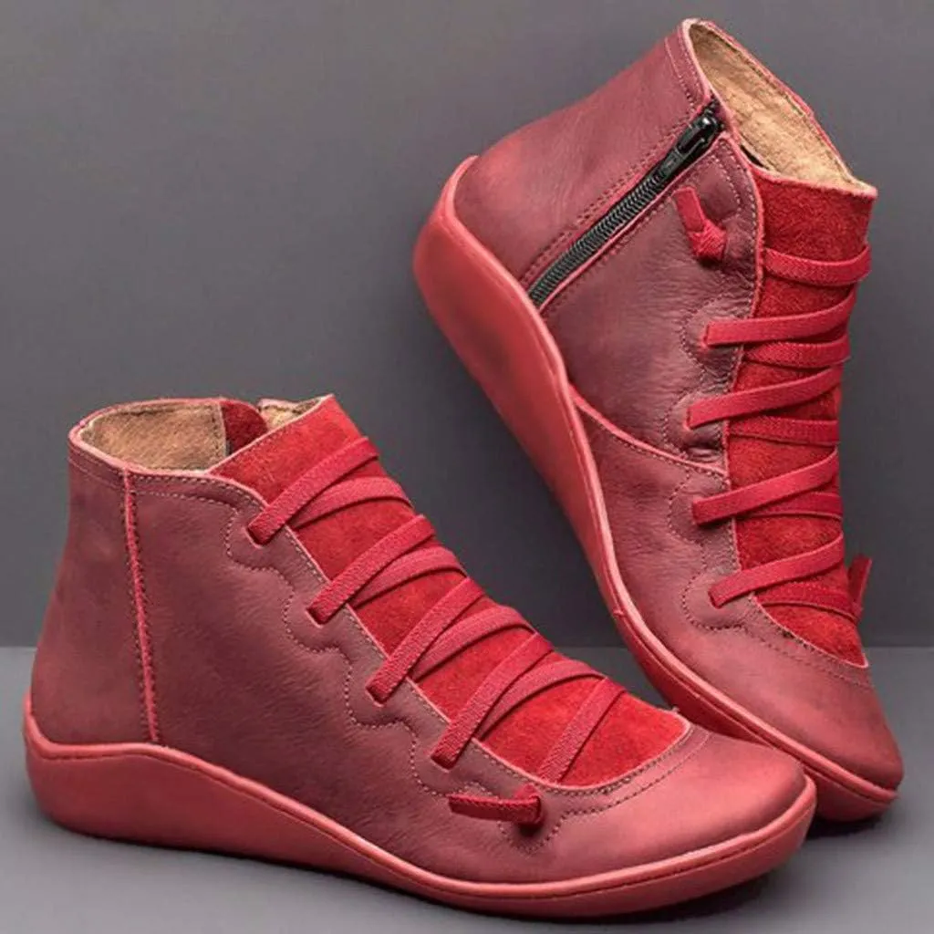 Cathalem Boots for Women, 2024 New Orthopedic Ankle Boots Arch Support Leather Comfortable Side Zip Wedge Booties