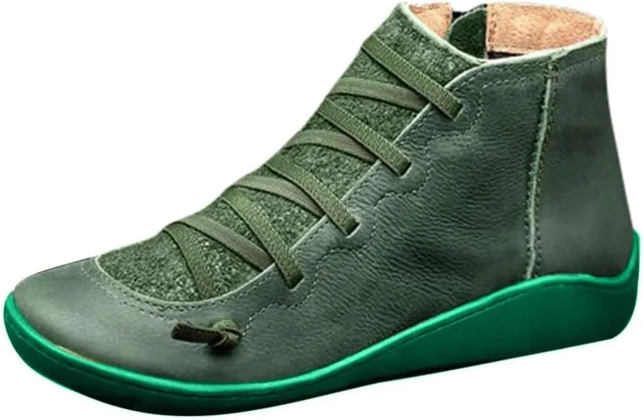 Cathalem Boots for Women, 2024 New Orthopedic Ankle Boots Arch Support Leather Comfortable Side Zip Wedge Booties