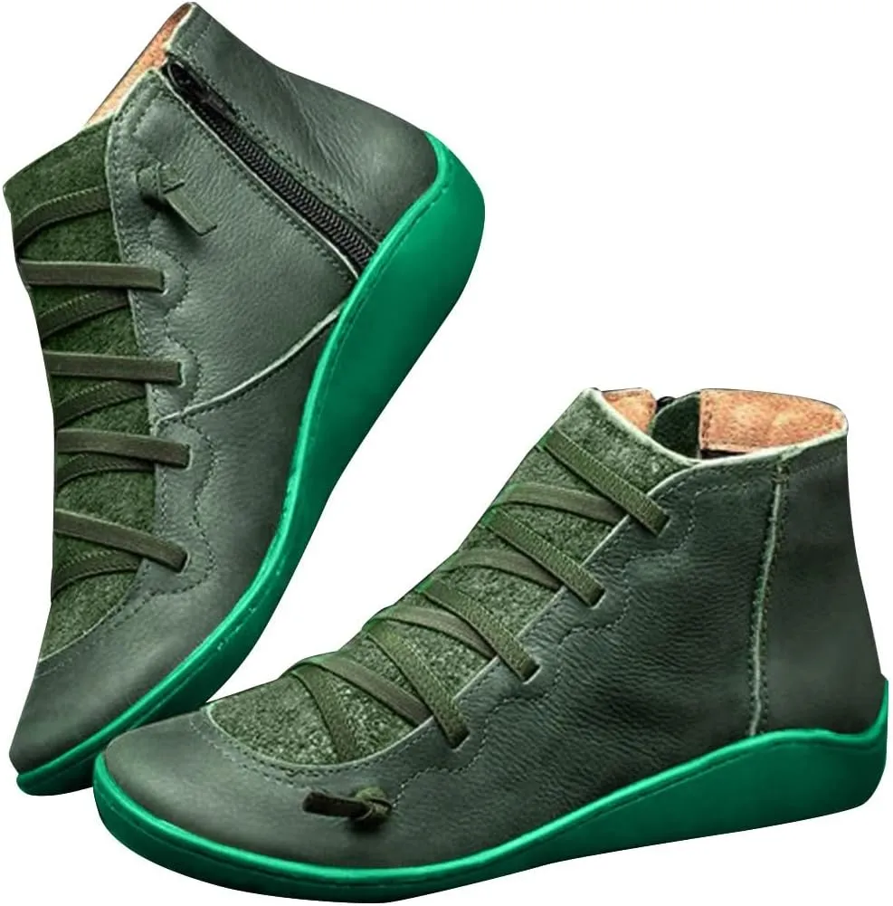 Cathalem Boots for Women, 2024 New Orthopedic Ankle Boots Arch Support Leather Comfortable Side Zip Wedge Booties