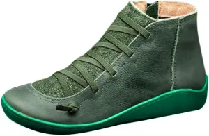 Cathalem Boots for Women, 2024 New Orthopedic Ankle Boots Arch Support Leather Comfortable Side Zip Wedge Booties