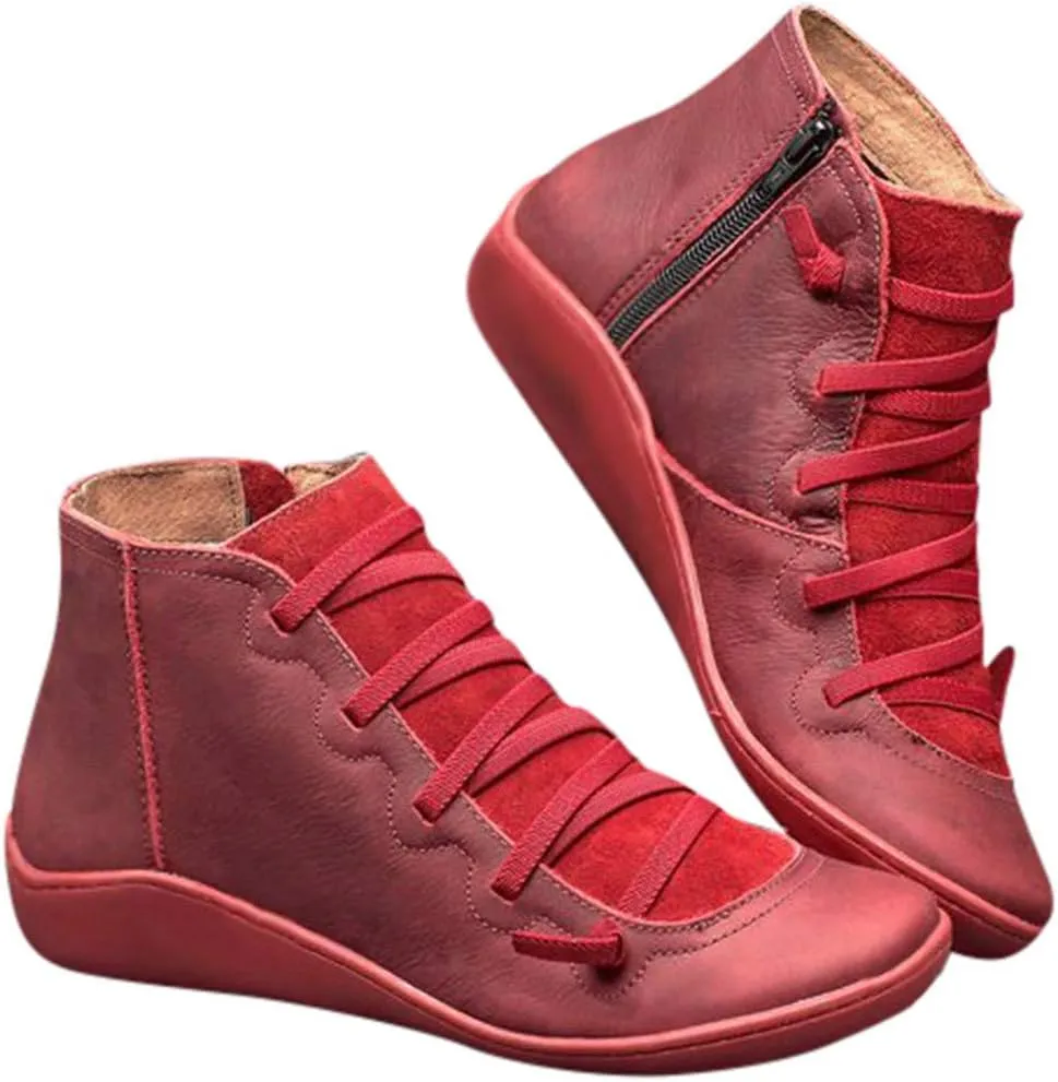 Cathalem Boots for Women, 2024 New Orthopedic Ankle Boots Arch Support Leather Comfortable Side Zip Wedge Booties