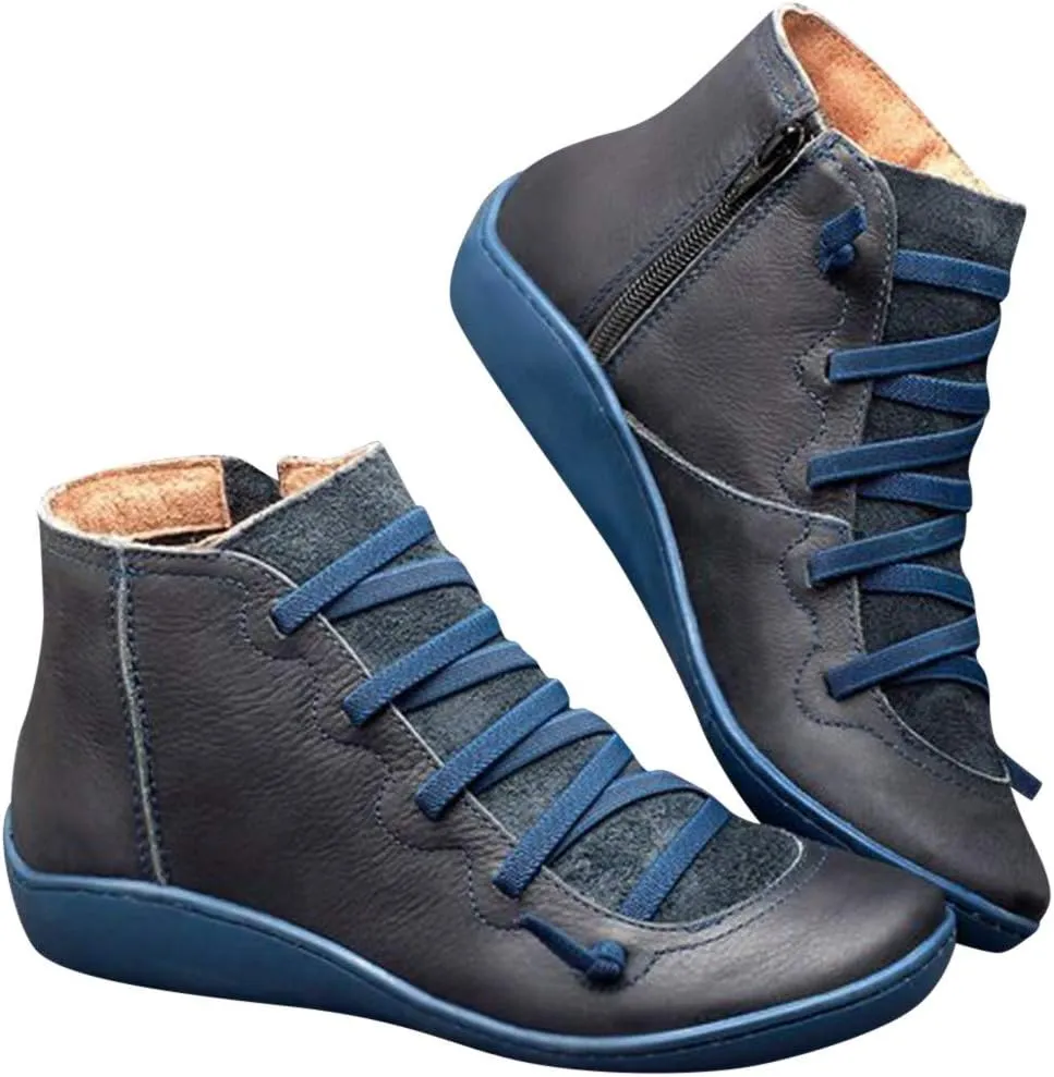 Cathalem Boots for Women, 2024 New Orthopedic Ankle Boots Arch Support Leather Comfortable Side Zip Wedge Booties