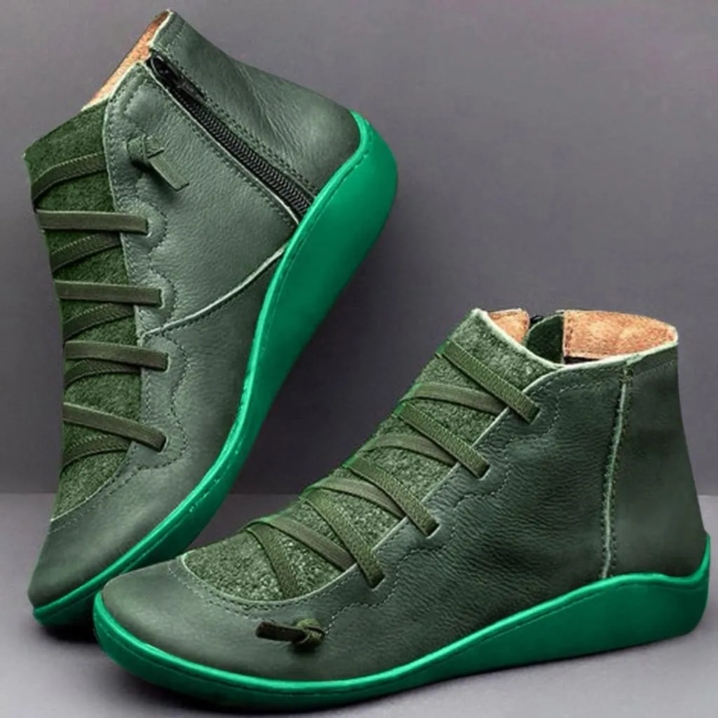 Cathalem Boots for Women, 2024 New Orthopedic Ankle Boots Arch Support Leather Comfortable Side Zip Wedge Booties
