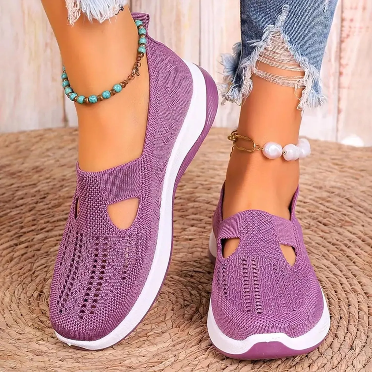 Cathalem Orthopedic Shoes for Women, 2024 New Women's Woven Breathable Soft Sole Shoes Women Diabetes Foam Shoes Women