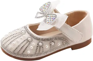 Children Girls Small Leather Shoes Soft Soles Fashion Princess Glittery Shoes Inlaid with Pearls and Diamonds