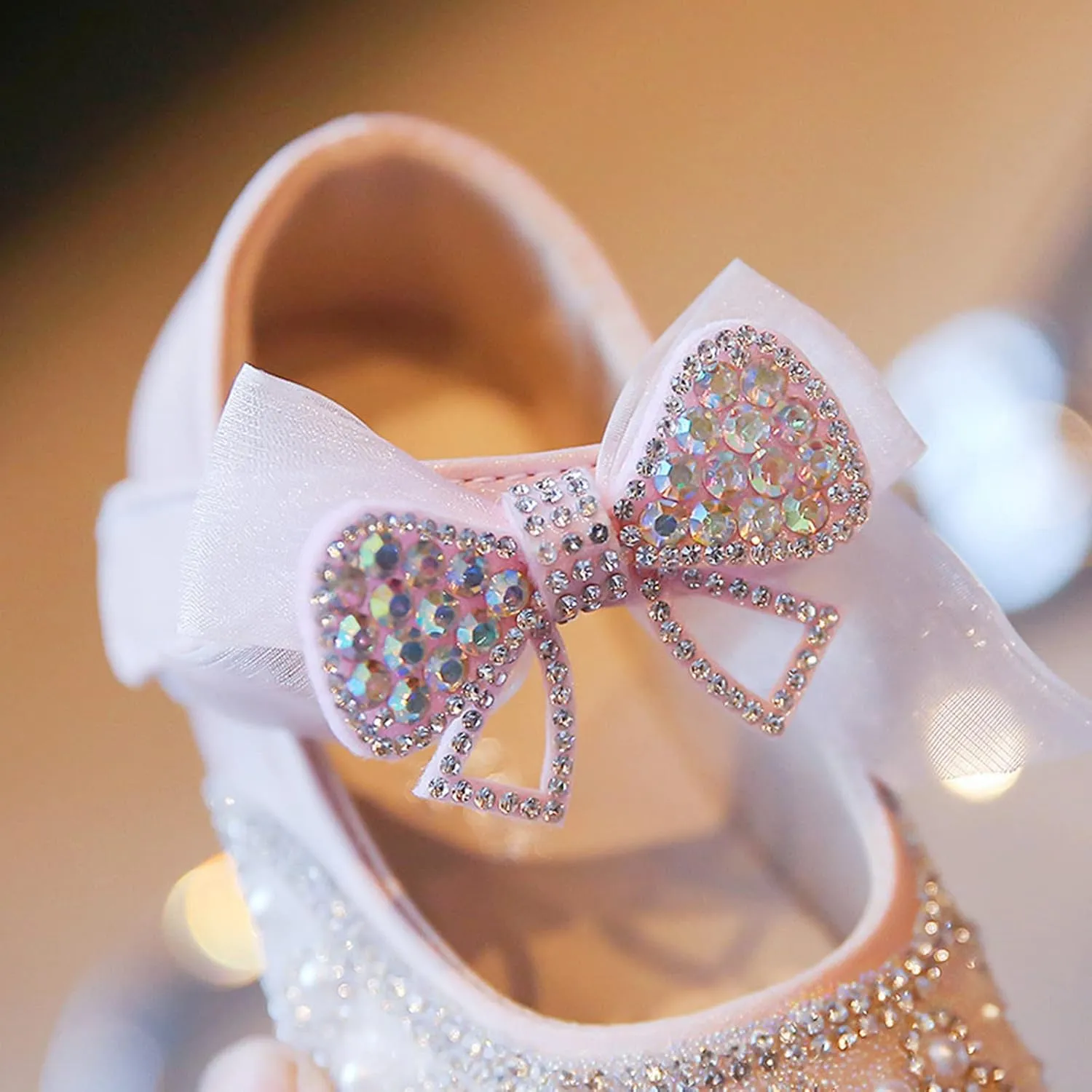Children Girls Small Leather Shoes Soft Soles Fashion Princess Glittery Shoes Inlaid with Pearls and Diamonds