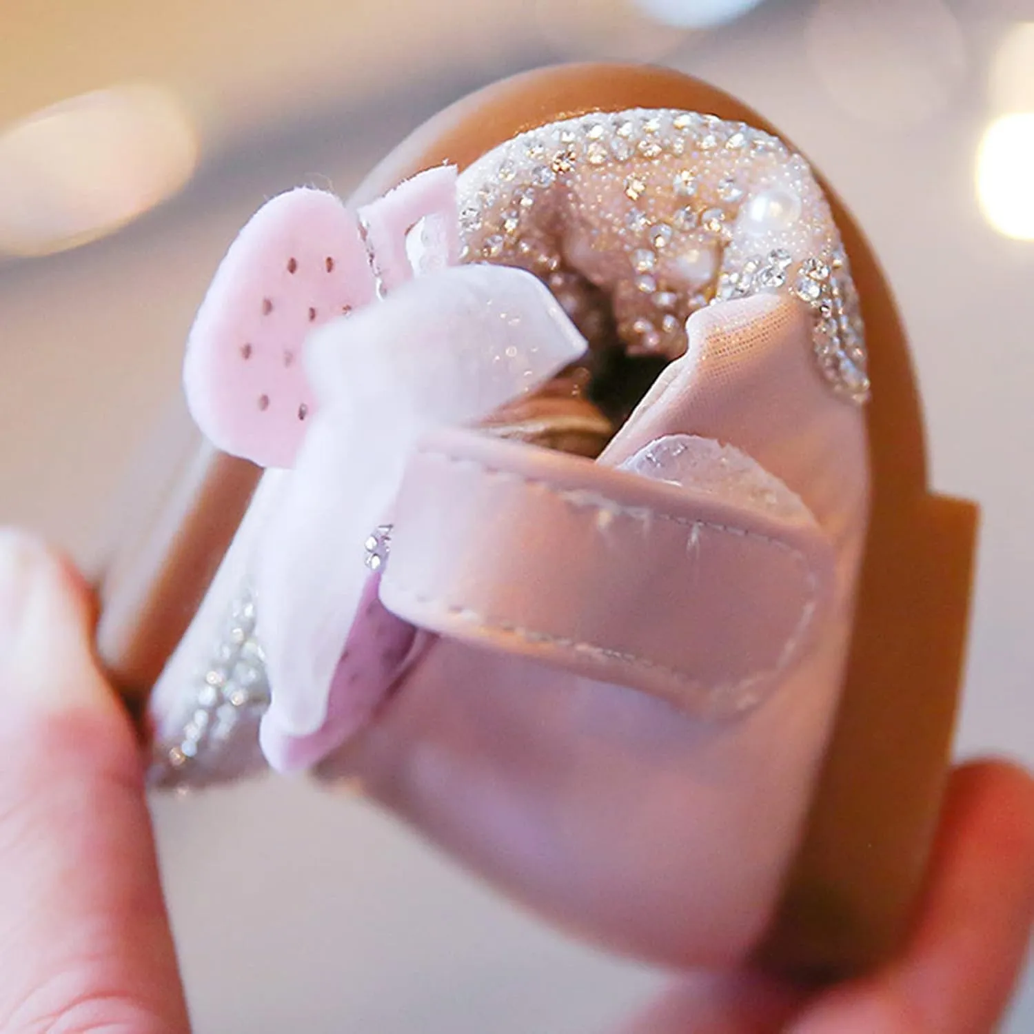 Children Girls Small Leather Shoes Soft Soles Fashion Princess Glittery Shoes Inlaid with Pearls and Diamonds