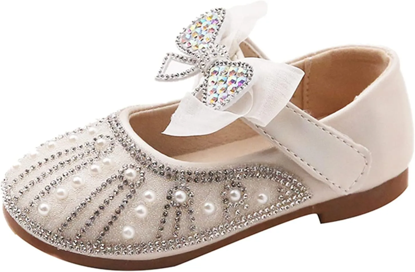 Children Girls Small Leather Shoes Soft Soles Fashion Princess Glittery Shoes Inlaid with Pearls and Diamonds
