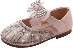 Children Girls Small Leather Shoes Soft Soles Fashion Princess Glittery Shoes Inlaid with Pearls and Diamonds