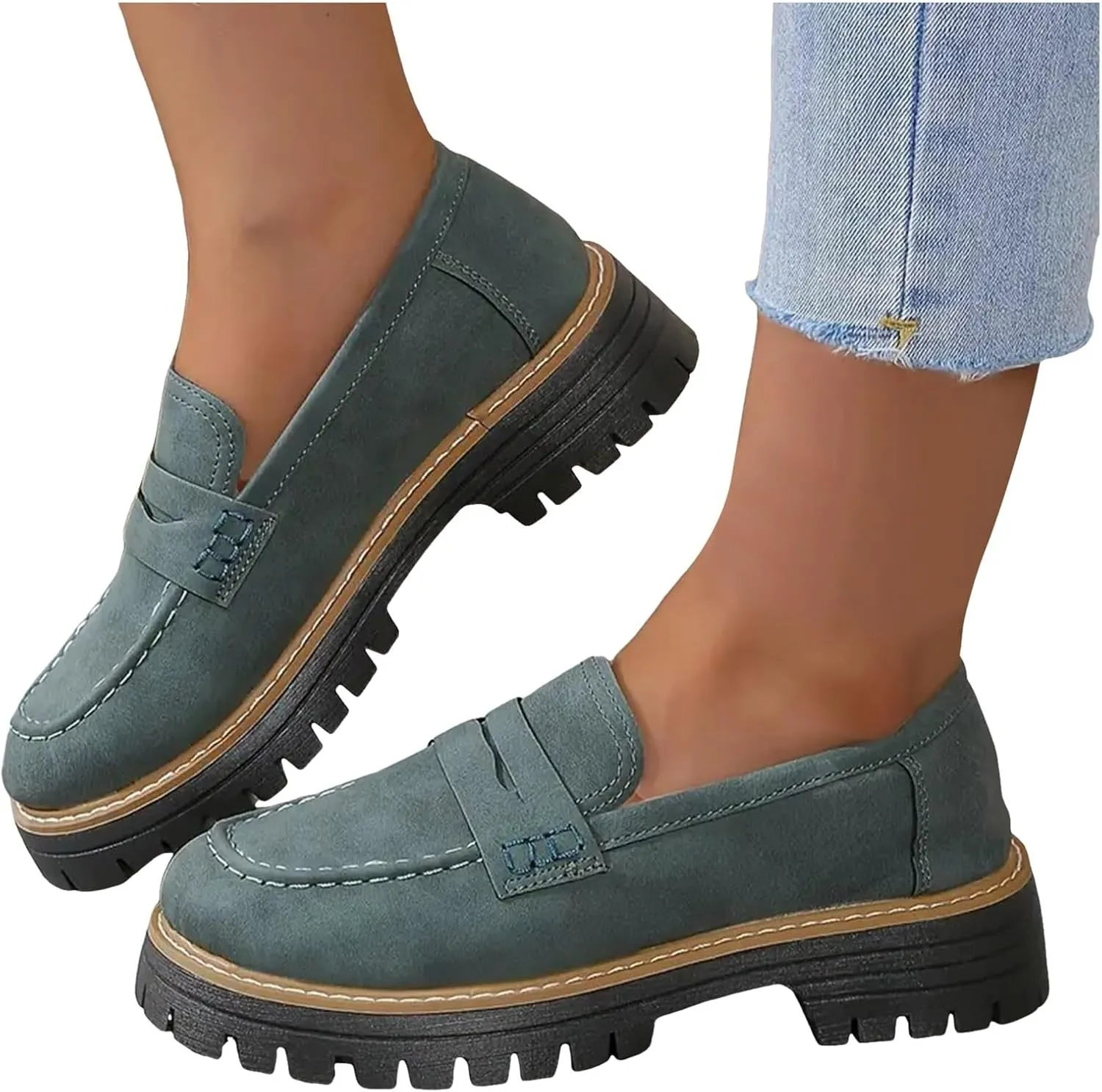 Chunky Business Casual Shoes for Women Comfort Orthopedic Shoes Suede Lug Sole Work Shoes Elegant Dress Shoes
