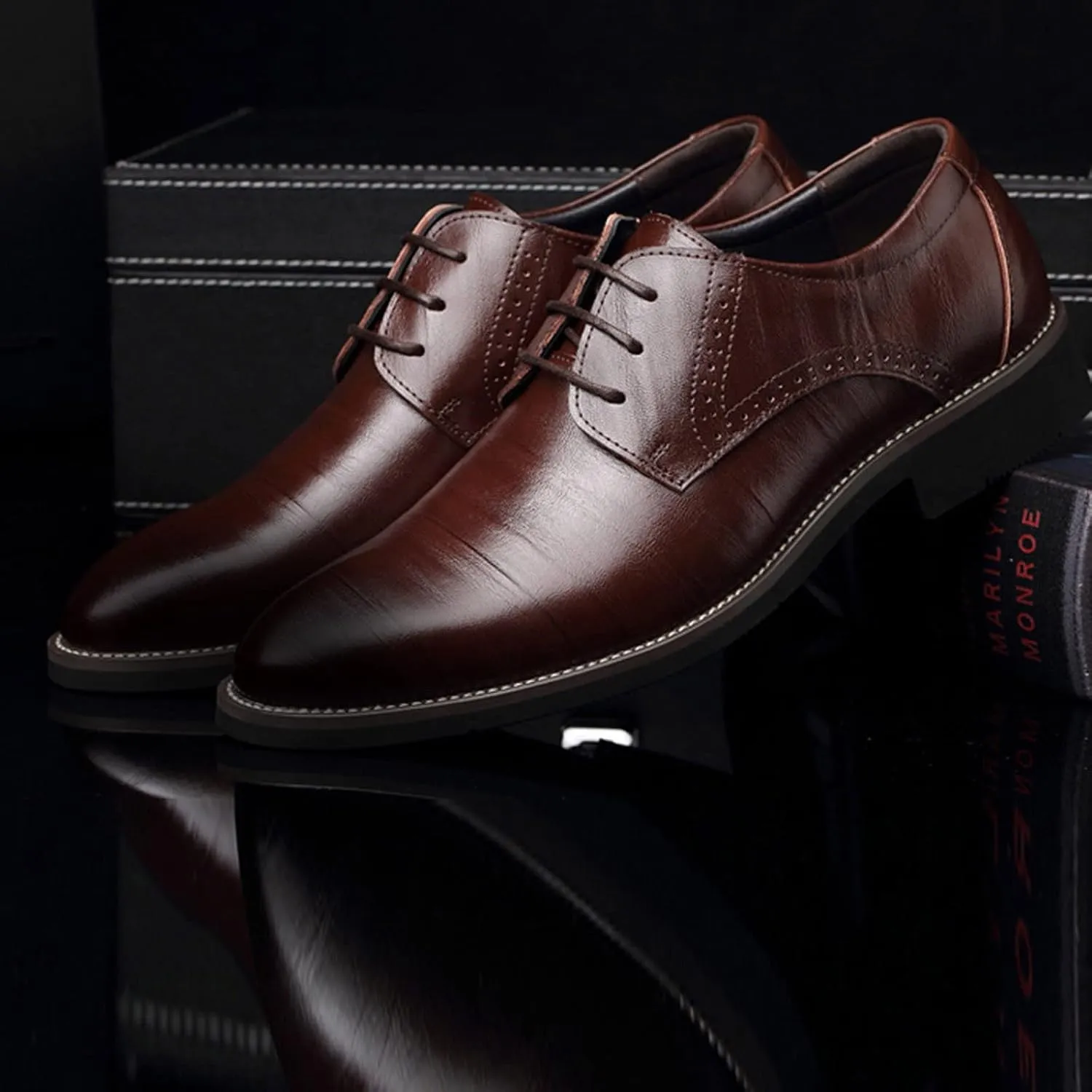 Classical Style Shoes for Men Slip On PU Leather Low Rubber Sole Block Heel Work Sneaker Shoes Men Formal Leather