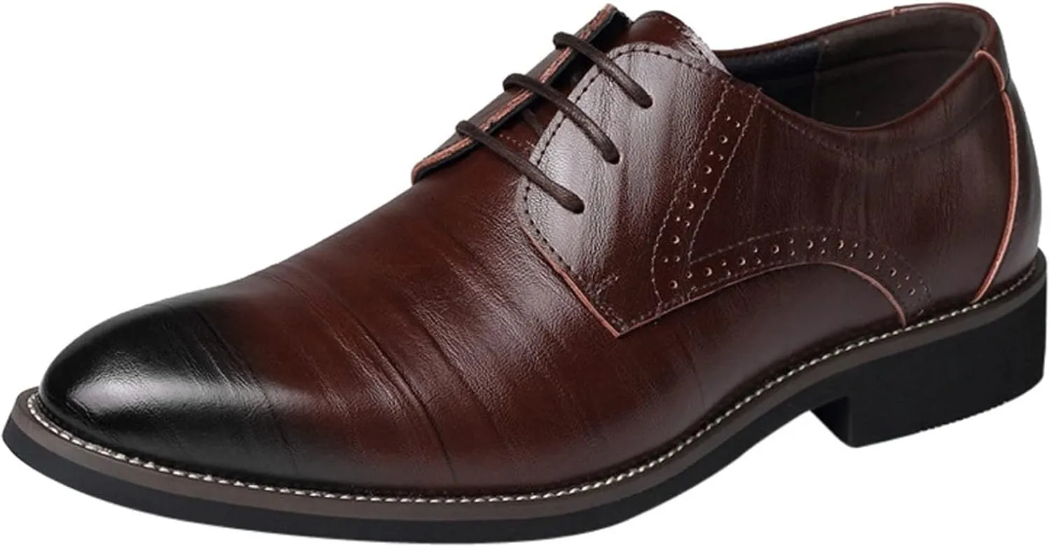 Classical Style Shoes for Men Slip On PU Leather Low Rubber Sole Block Heel Work Sneaker Shoes Men Formal Leather