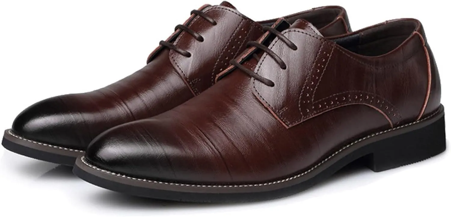 Classical Style Shoes for Men Slip On PU Leather Low Rubber Sole Block Heel Work Sneaker Shoes Men Formal Leather
