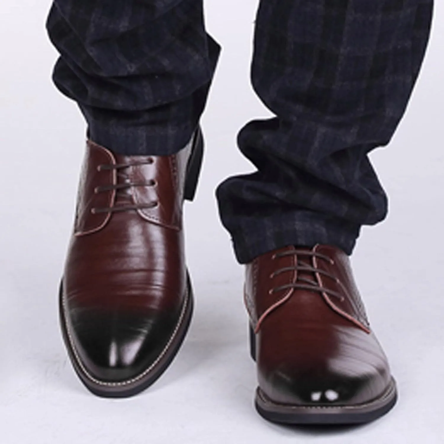 Classical Style Shoes for Men Slip On PU Leather Low Rubber Sole Block Heel Work Sneaker Shoes Men Formal Leather