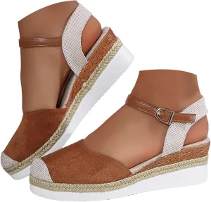 Closed Toe Platform Wedge Sandals for Women Heel Casual Womens, 2025 Espadrilles Wedges Sandals Heel Casual Comfortable Low Wedges Walking Strappy Comfortable Outdoor Shoes