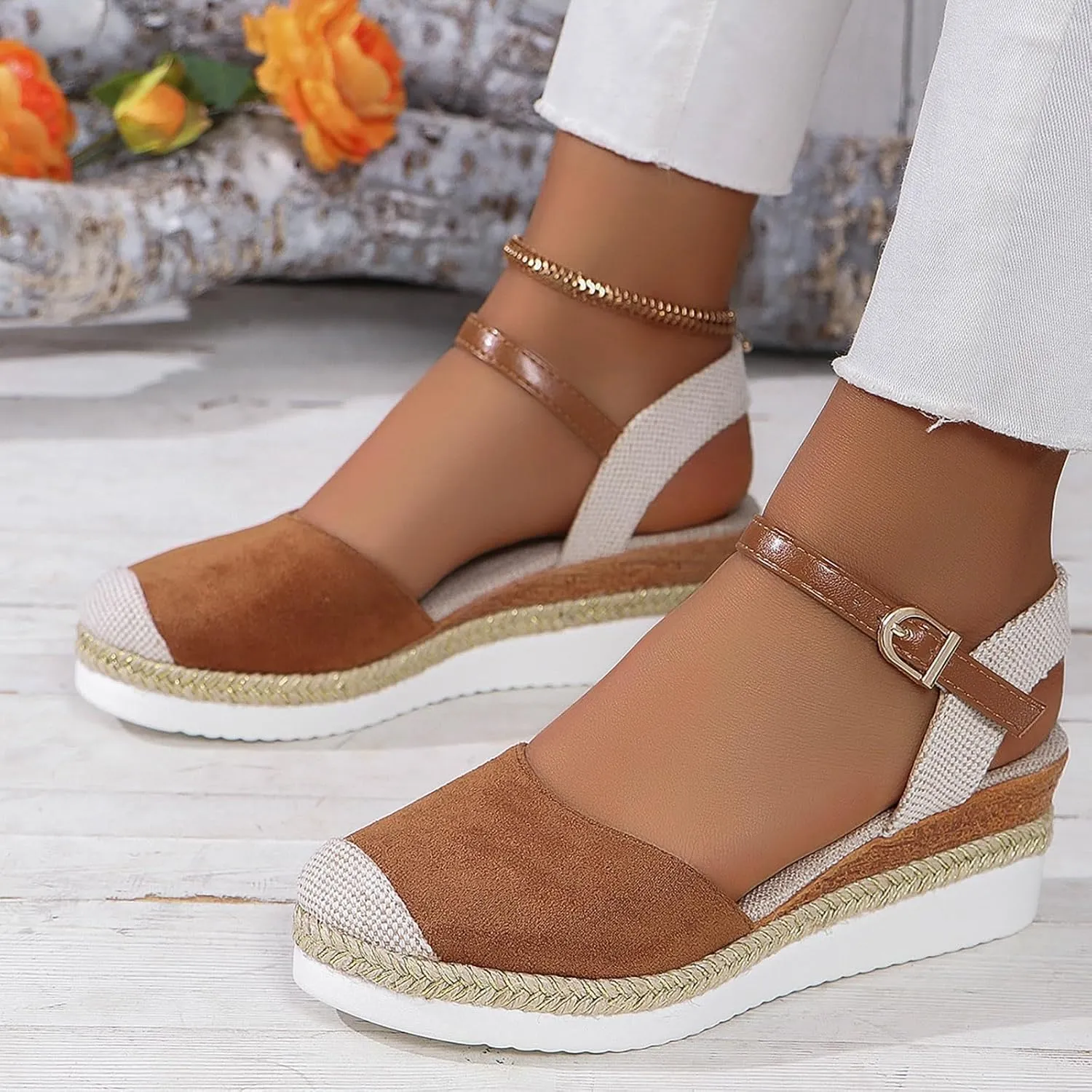 Closed Toe Platform Wedge Sandals for Women Heel Casual Womens, 2025 Espadrilles Wedges Sandals Heel Casual Comfortable Low Wedges Walking Strappy Comfortable Outdoor Shoes