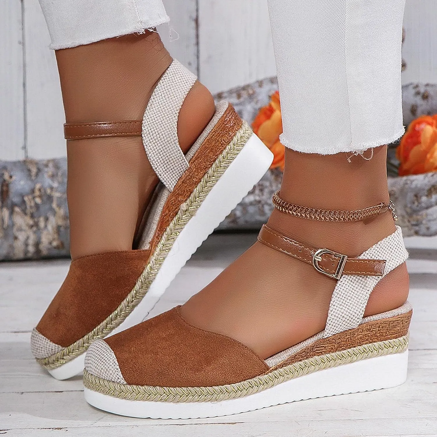 Closed Toe Platform Wedge Sandals for Women Heel Casual Womens, 2025 Espadrilles Wedges Sandals Heel Casual Comfortable Low Wedges Walking Strappy Comfortable Outdoor Shoes