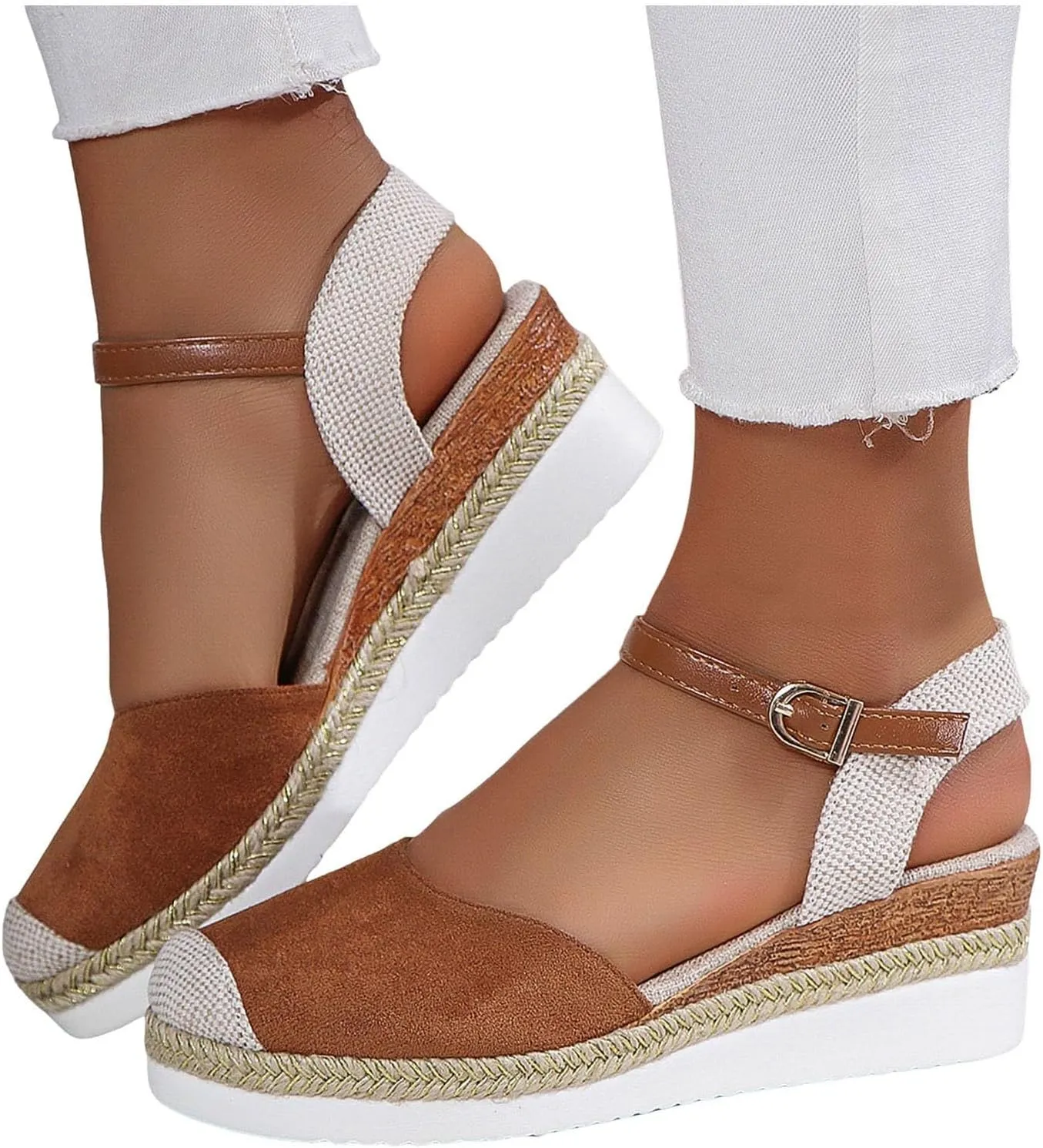 Closed Toe Platform Wedge Sandals for Women Heel Casual Womens, 2025 Espadrilles Wedges Sandals Heel Casual Comfortable Low Wedges Walking Strappy Comfortable Outdoor Shoes
