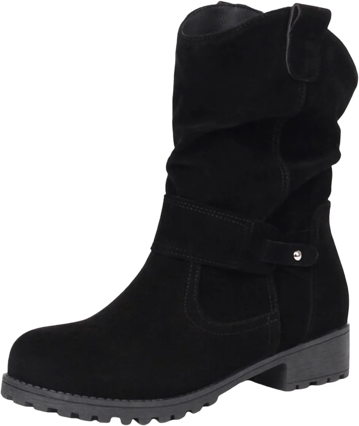 Cowboy Boots for Women, Fashion Slip-On Combat Biker Ankle Boots Winter Ankle Boots With Buckle PU Leather Half Boots