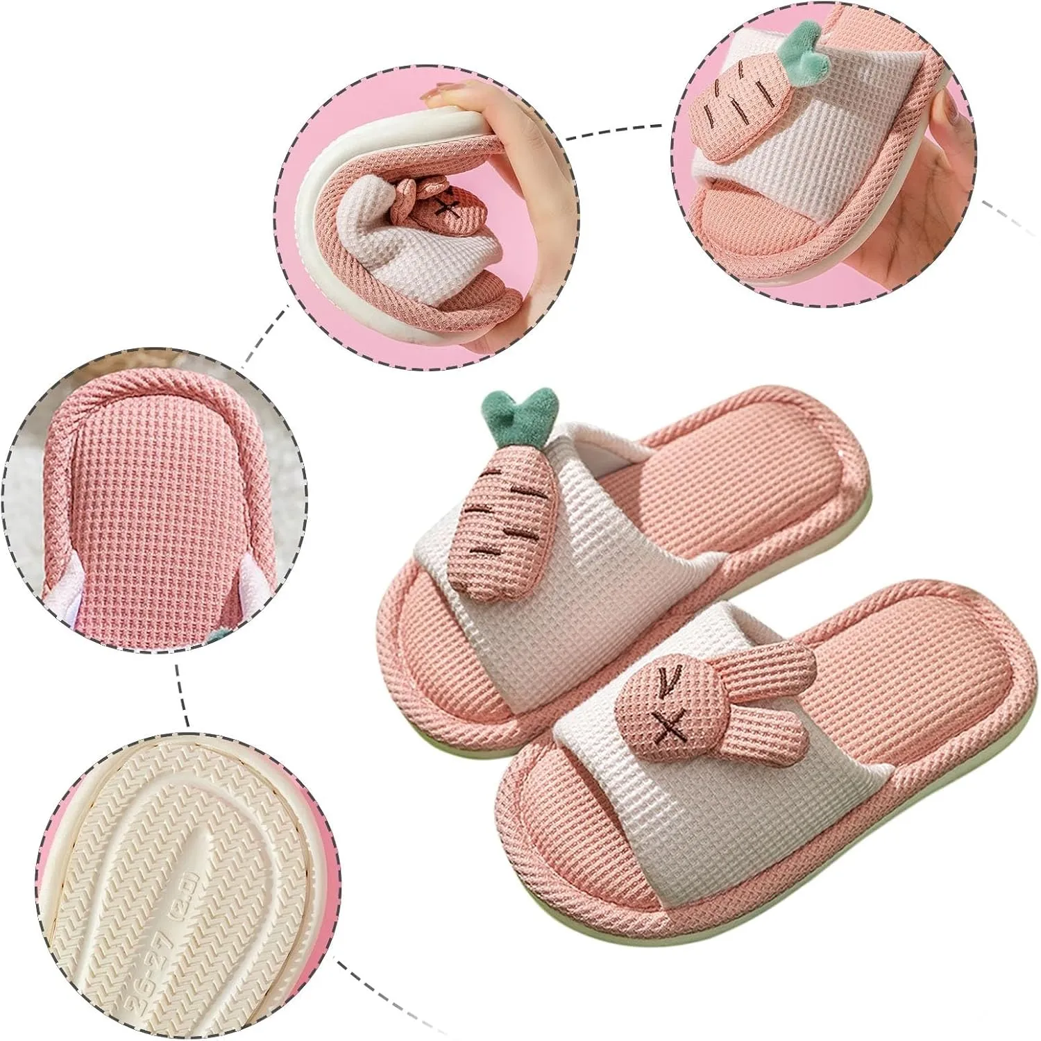 Cute Bunny Cotton Linen Slippers for Kids Girls Aesthetic Comfy Soft Sole Slip On Open Toe Indoor House Home Slides
