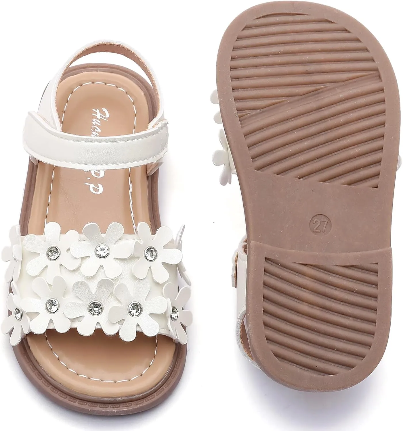 DADAWEN Girl's Summer Beach Water Sandals Soft Sole T-Strap Flat Sandal (Toddler/Little Kid)