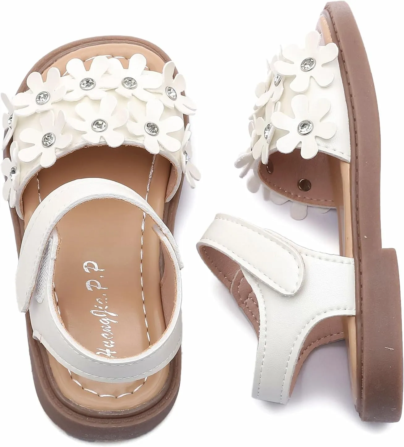 DADAWEN Girl's Summer Beach Water Sandals Soft Sole T-Strap Flat Sandal (Toddler/Little Kid)