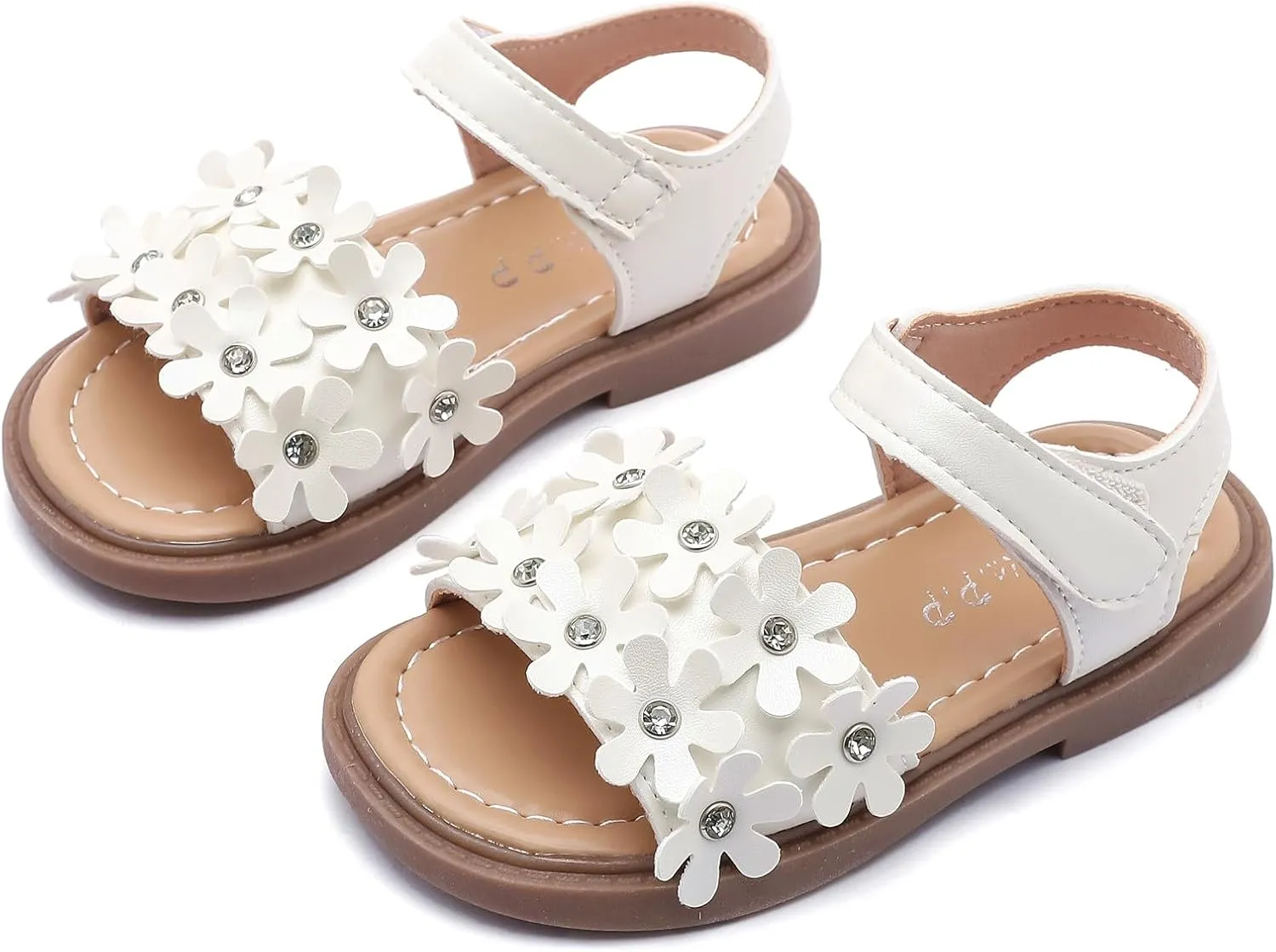 DADAWEN Girl's Summer Beach Water Sandals Soft Sole T-Strap Flat Sandal (Toddler/Little Kid)
