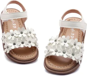 DADAWEN Girl's Summer Beach Water Sandals Soft Sole T-Strap Flat Sandal (Toddler/Little Kid)