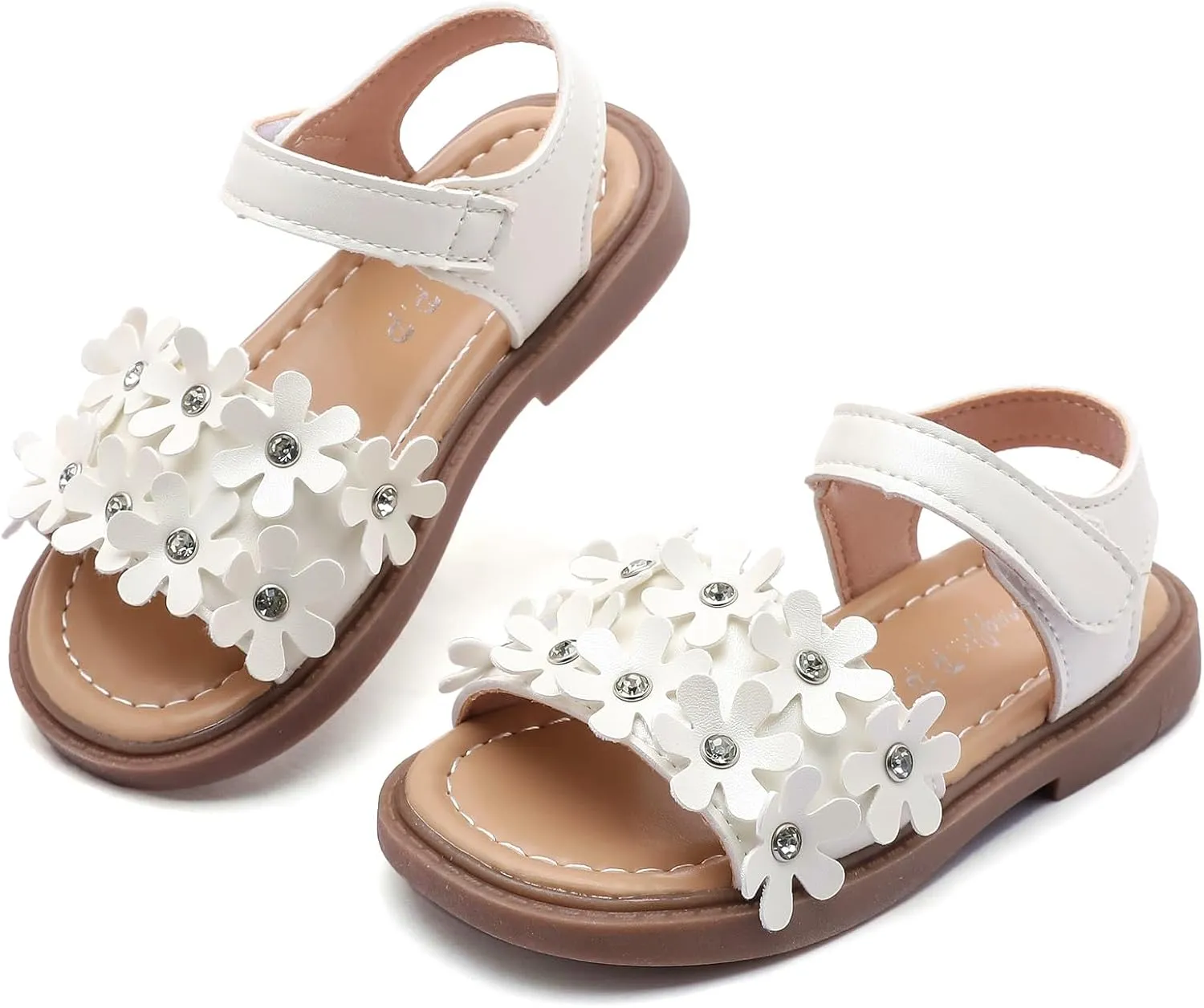 DADAWEN Girl's Summer Beach Water Sandals Soft Sole T-Strap Flat Sandal (Toddler/Little Kid)