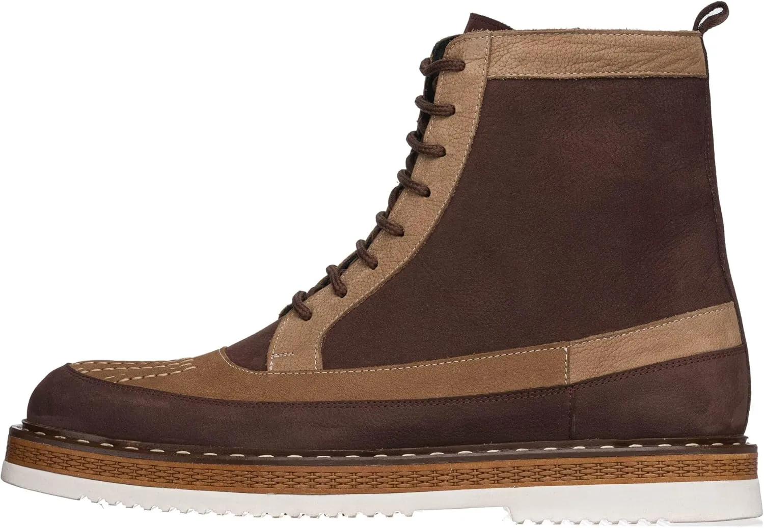 DALGALA Men's Brown&Sand Brown Genuine Leather and Nubuck Handmade Causal Lace-Up Ankle Boots with Zipper Closure Men's Fashion Combat Boots