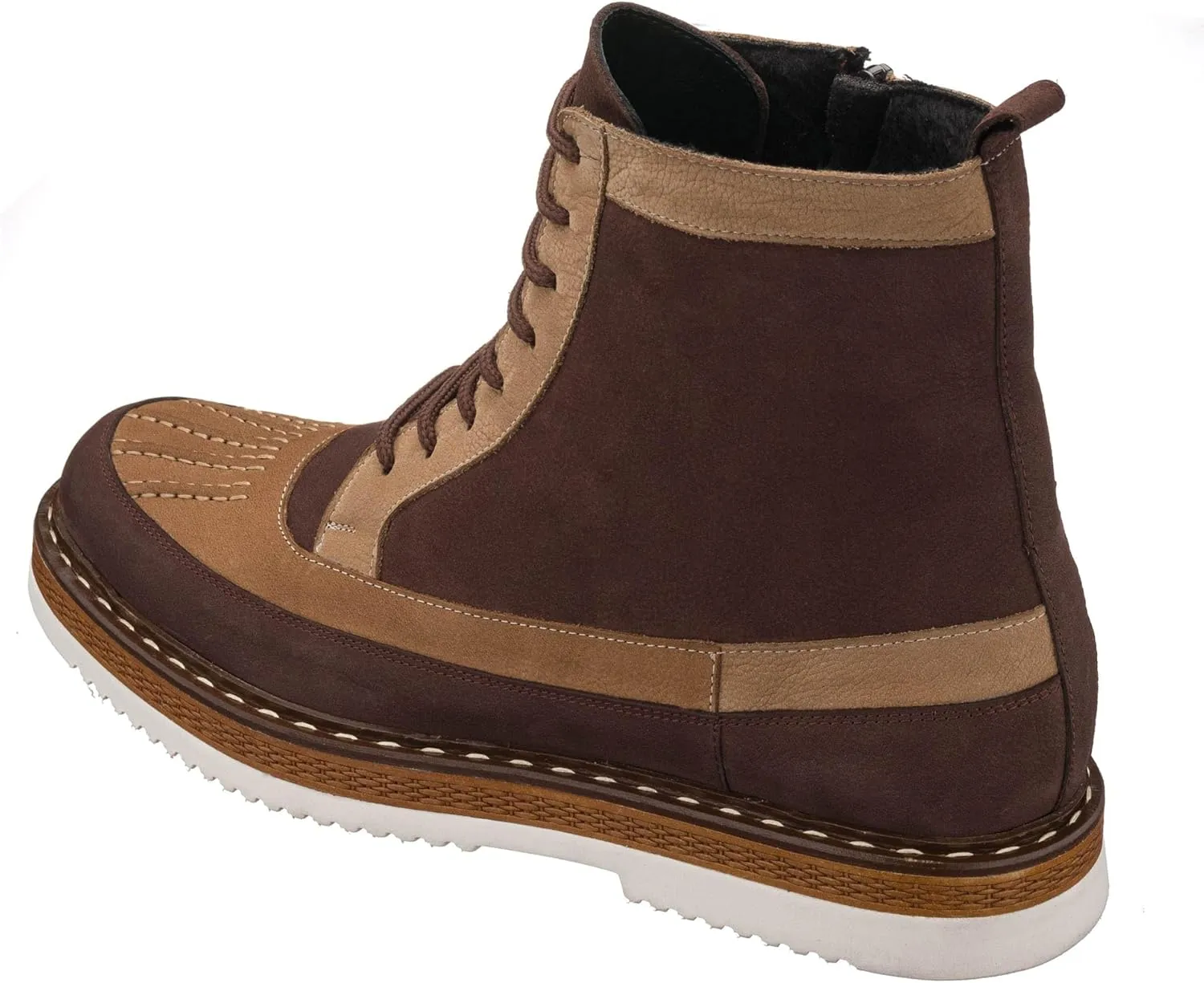 DALGALA Men's Brown&Sand Brown Genuine Leather and Nubuck Handmade Causal Lace-Up Ankle Boots with Zipper Closure Men's Fashion Combat Boots
