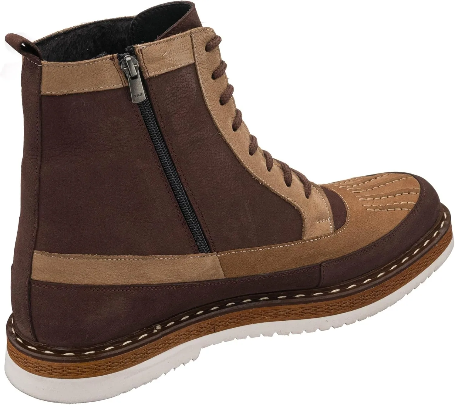 DALGALA Men's Brown&Sand Brown Genuine Leather and Nubuck Handmade Causal Lace-Up Ankle Boots with Zipper Closure Men's Fashion Combat Boots