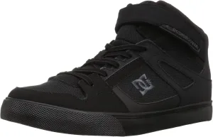 DC boys Pure High Top Ev With Ankle Strap and Elastic Laces Skate Shoe, Black/Black/Black, 13.5 Little Kid US