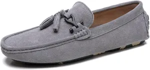 Driving Moccasins for Men Tassel Suede Vamp Genuine Leather Stitching Details Round Toe Soft Comfortable Resistant Walking Slip On for Any Attire