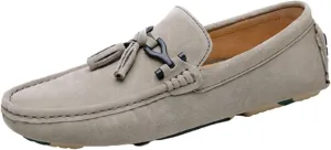 Driving Moccasins for Men Tassel Suede Vamp Genuine Leather Stitching Details Round Toe Soft Comfortable Resistant Walking Slip On for Any Attire