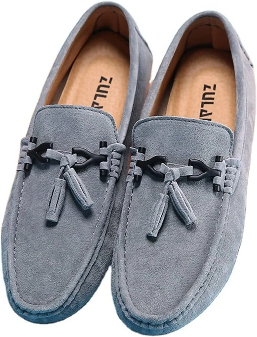 Driving Moccasins for Men Tassel Suede Vamp Genuine Leather Stitching Details Round Toe Soft Comfortable Resistant Walking Slip On for Any Attire