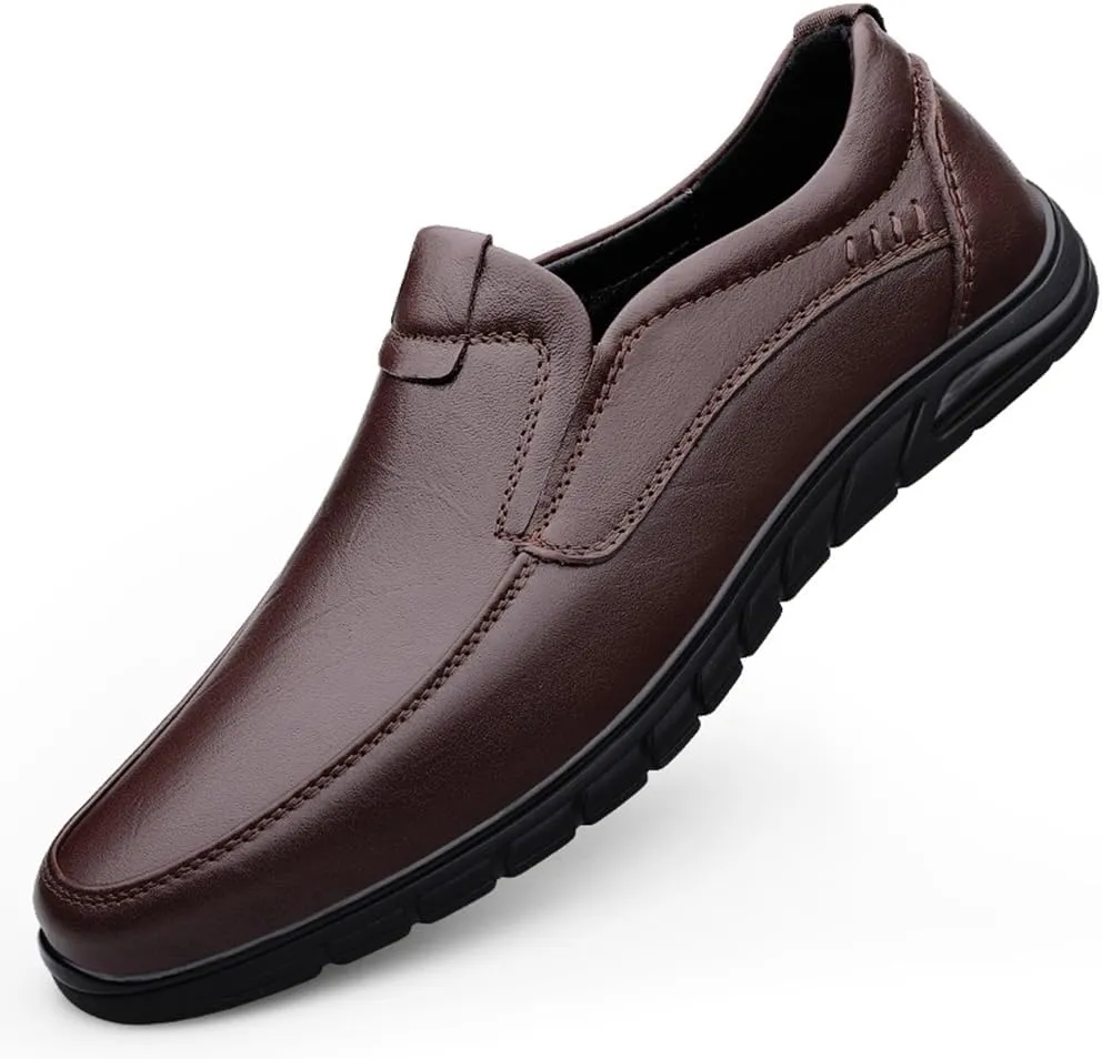 EASYANT Men Leather Loafers Shoes Classic Dress Shoes Male Fashion Slip-on Casual Driving Shoe Brown