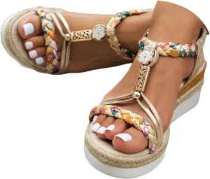Eduavar Sandals Women Open Toe Buckle Ankle Strap Espadrilles Flatform Wedge Casual Sandal for Dressy Casual Summers Beach