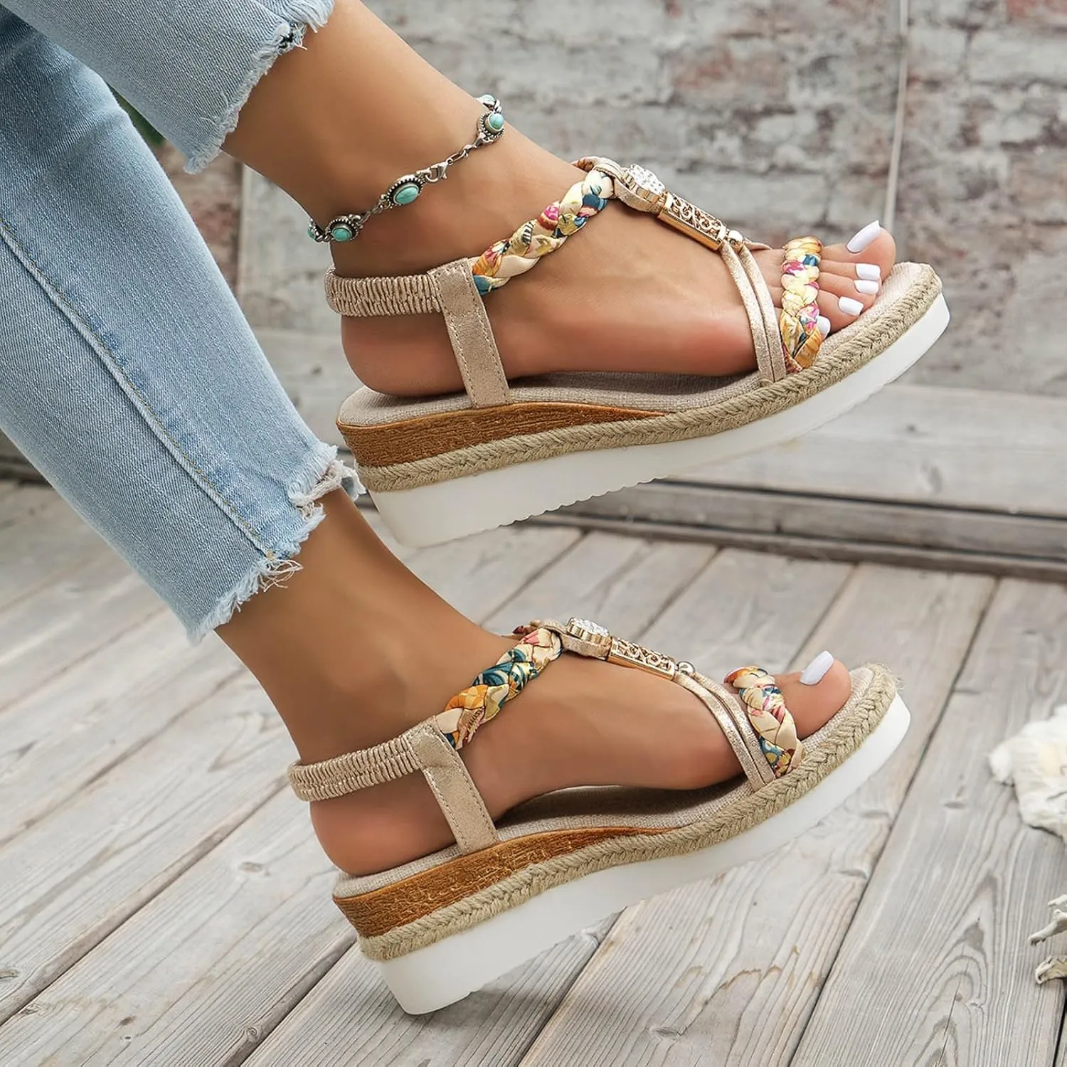 Eduavar Sandals Women Open Toe Buckle Ankle Strap Espadrilles Flatform Wedge Casual Sandal for Dressy Casual Summers Beach