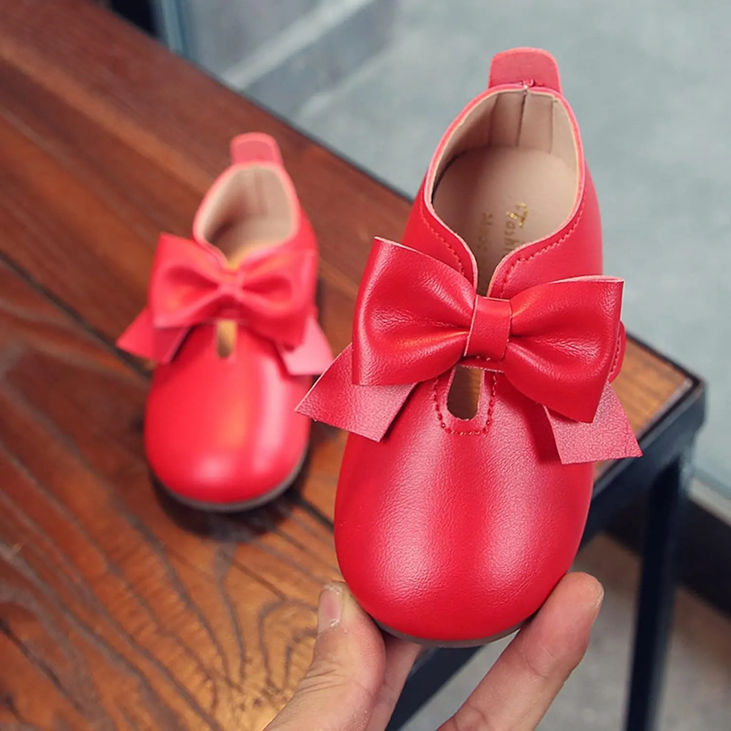 Fashion Autumn Girls Casual Shoes Flat Light Hook Loop Solid Color Bow Simple Shoe Toddler Girl