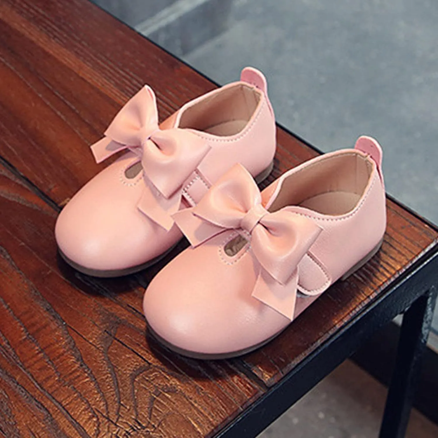 Fashion Autumn Girls Casual Shoes Flat Light Hook Loop Solid Color Bow Simple Shoe Toddler Girl