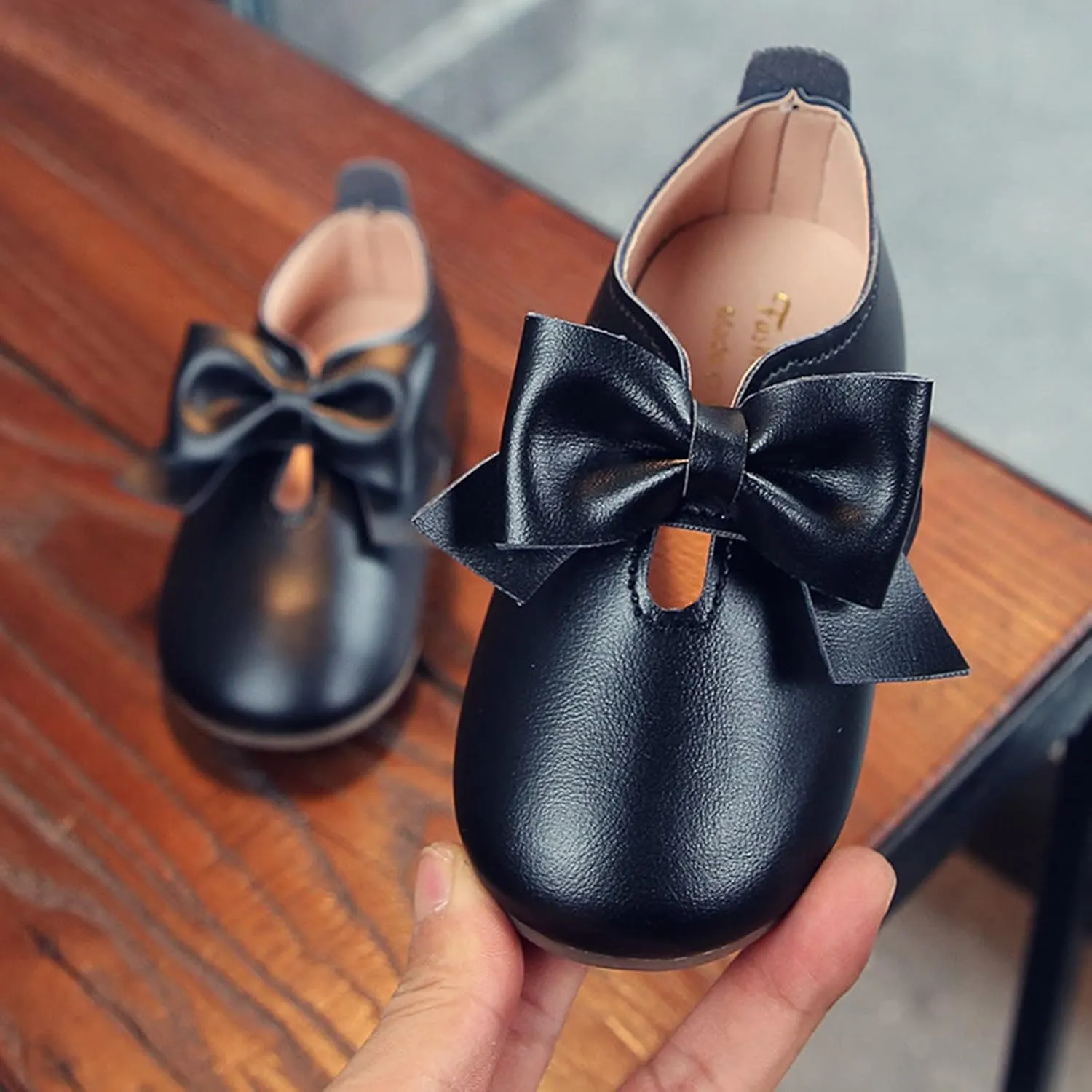 Fashion Autumn Girls Casual Shoes Flat Light Hook Loop Solid Color Bow Simple Shoe Toddler Girl