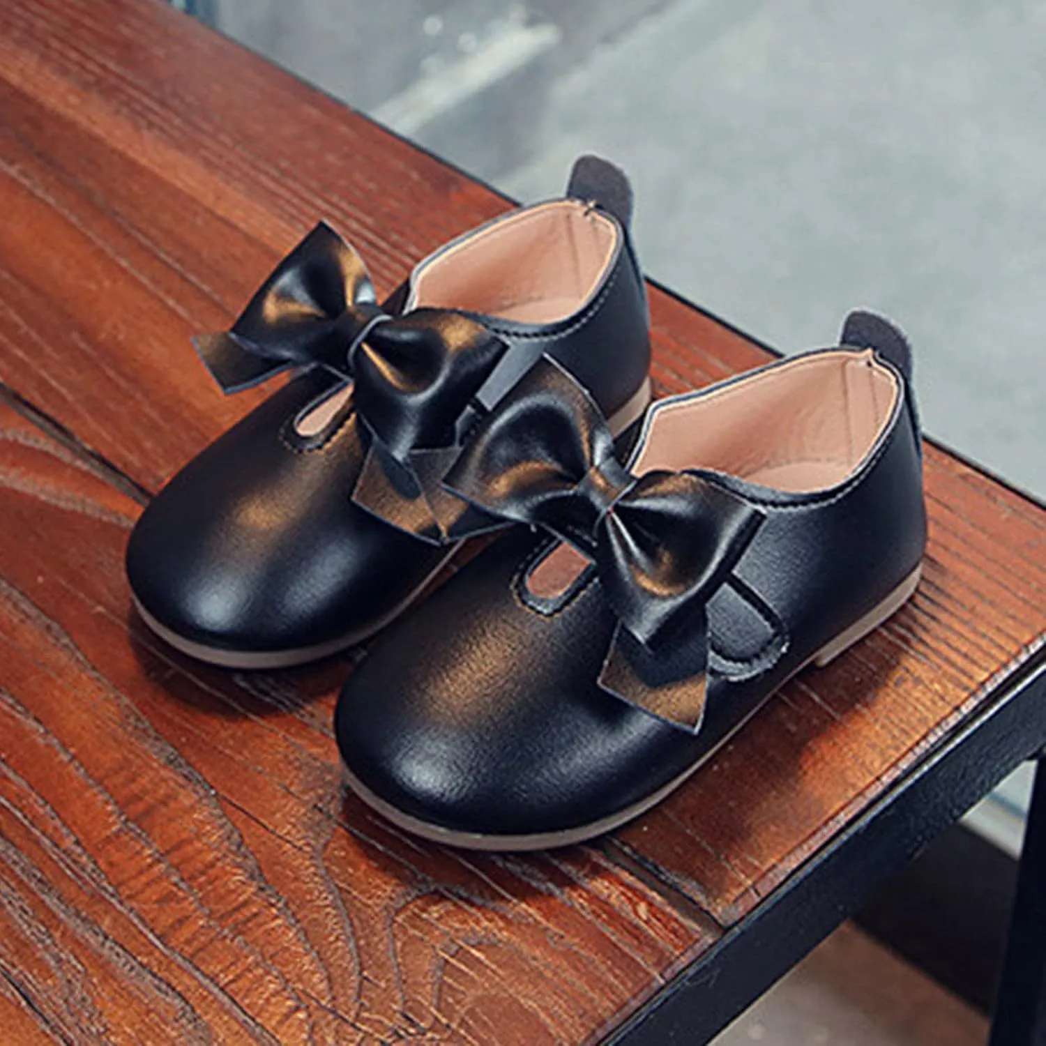 Fashion Autumn Girls Casual Shoes Flat Light Hook Loop Solid Color Bow Simple Shoe Toddler Girl