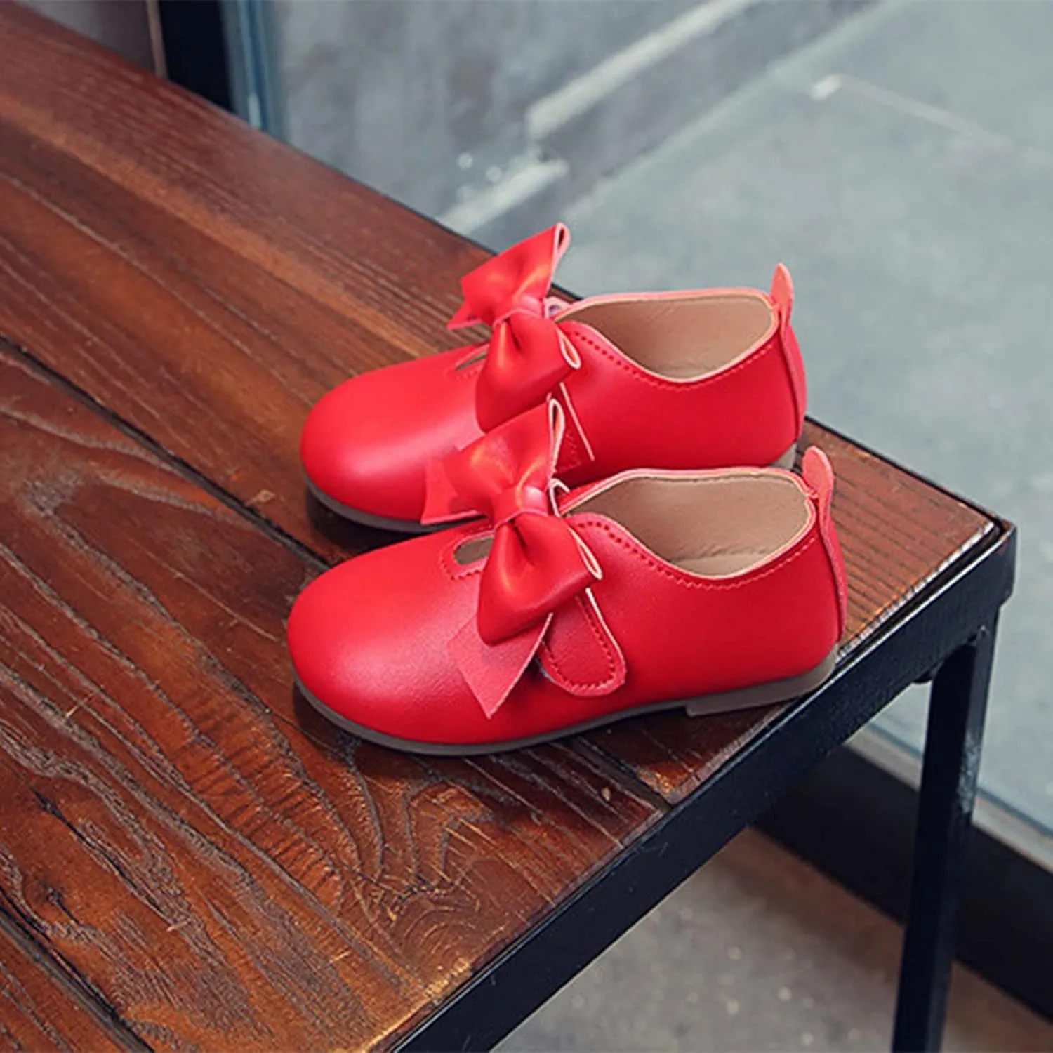 Fashion Autumn Girls Casual Shoes Flat Light Hook Loop Solid Color Bow Simple Shoe Toddler Girl