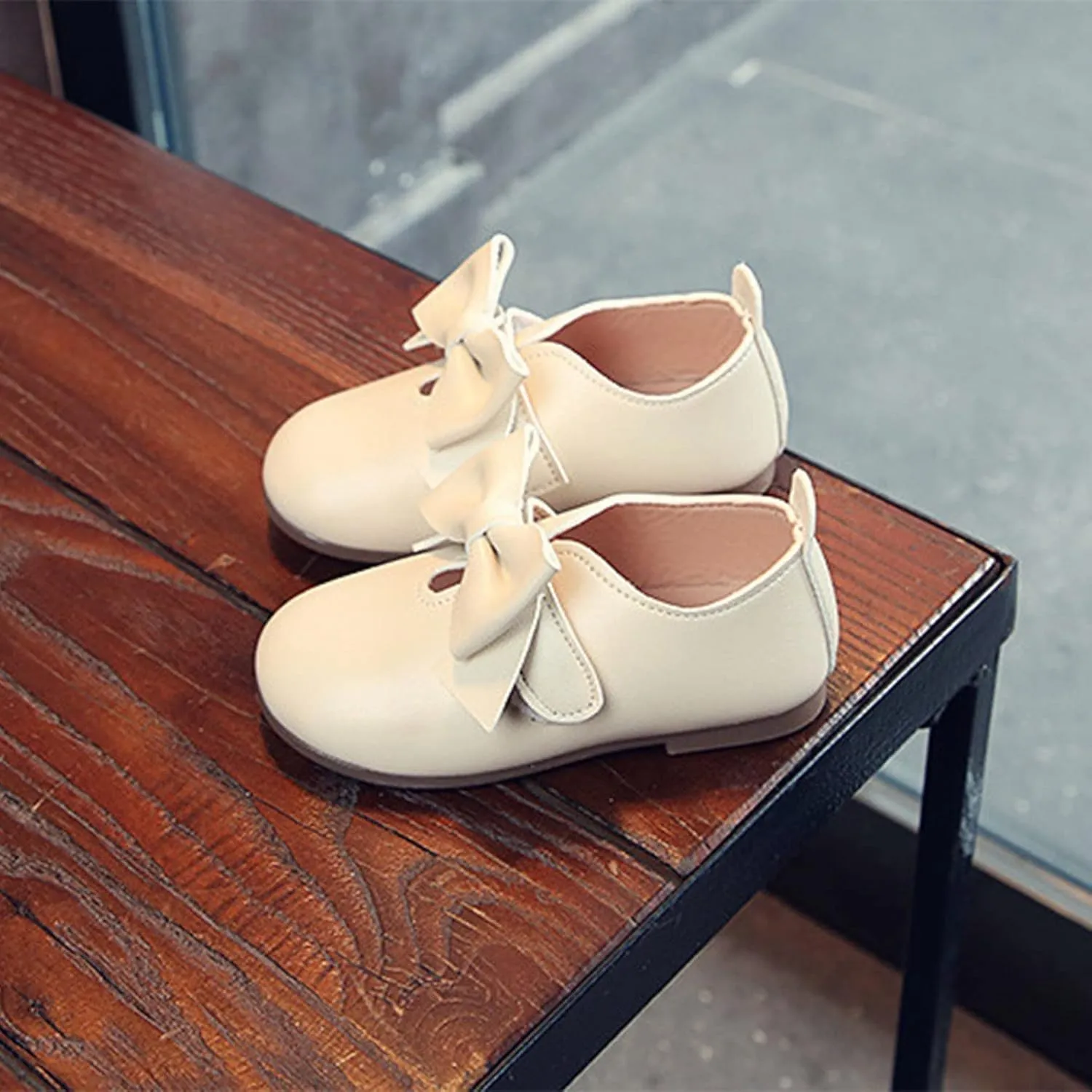 Fashion Autumn Girls Casual Shoes Flat Light Hook Loop Solid Color Bow Simple Shoe Toddler Girl