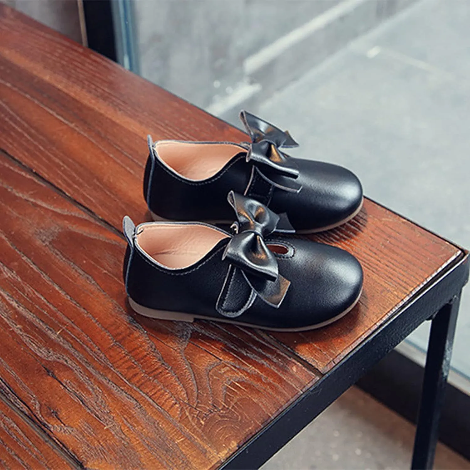 Fashion Autumn Girls Casual Shoes Flat Light Hook Loop Solid Color Bow Simple Shoe Toddler Girl