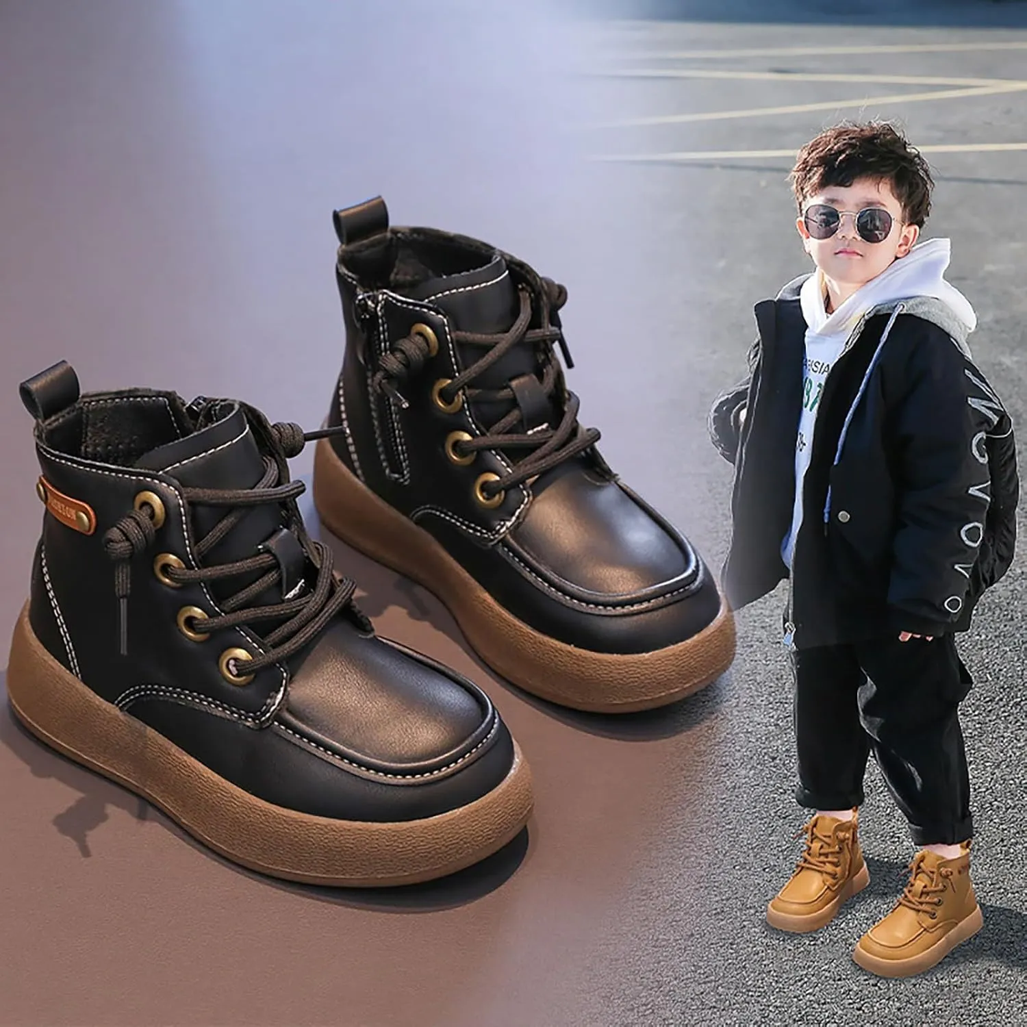 Fashion Fall and Winter Children's Flat Non Slip Boots Side Zipper Comfortable Light up Winter Boots for Boys