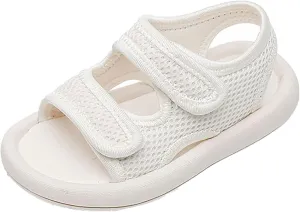 Girls Boys Flat Sandals Open Toe Adjustable Straps Summer Sports Sandals Braided Anti-Slip Close Back Casual Shoes (Beige, 6.5 Infant)