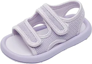 Girls Boys Flat Sandals Open Toe Adjustable Straps Summer Sports Sandals Braided Anti-Slip Close Back Casual Shoes (Purple, 7.5 Toddler)